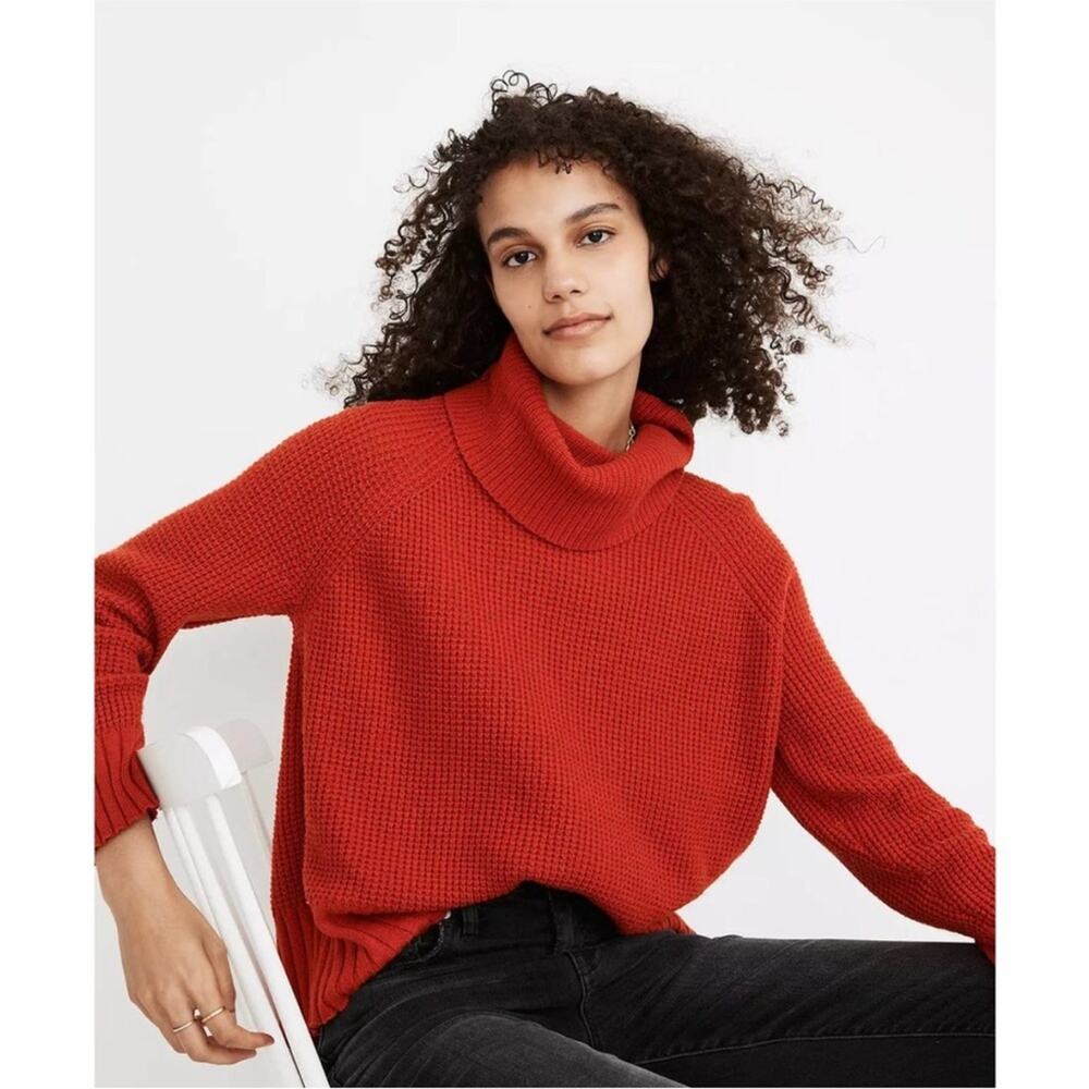 Madewell Red Waffle Knit Turtleneck Sweater